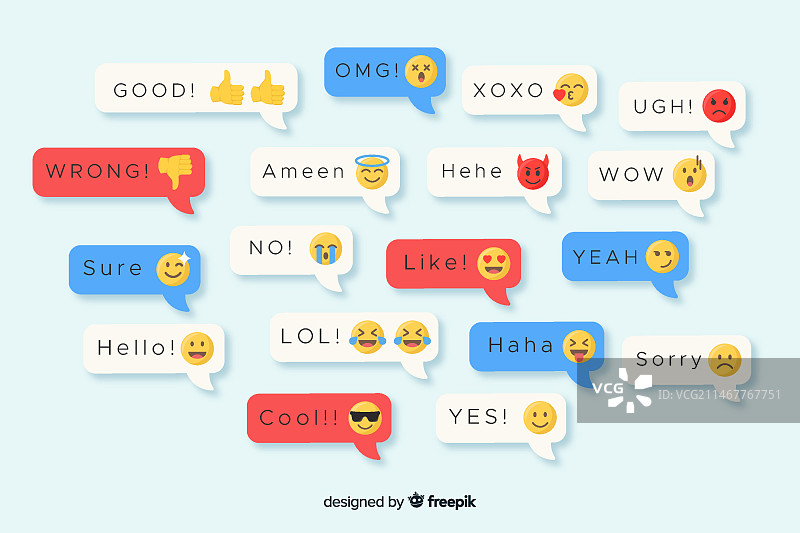包含表情符号的彩色扁平设计消息图片素材
