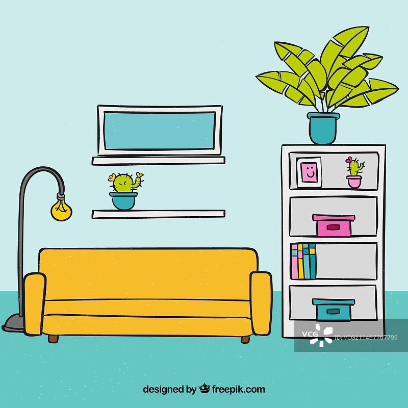 手绘家具客厅背景图片素材