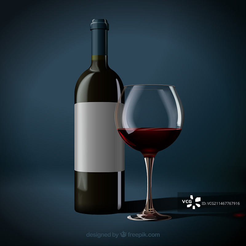 逼真红酒瓶与红酒杯图片素材