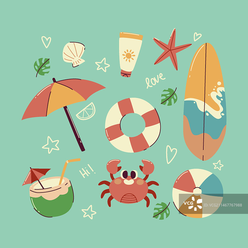 手绘夏季元素合集图片素材