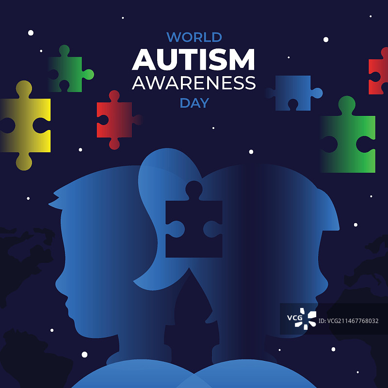 渐变世界自闭症关爱日插画图片素材