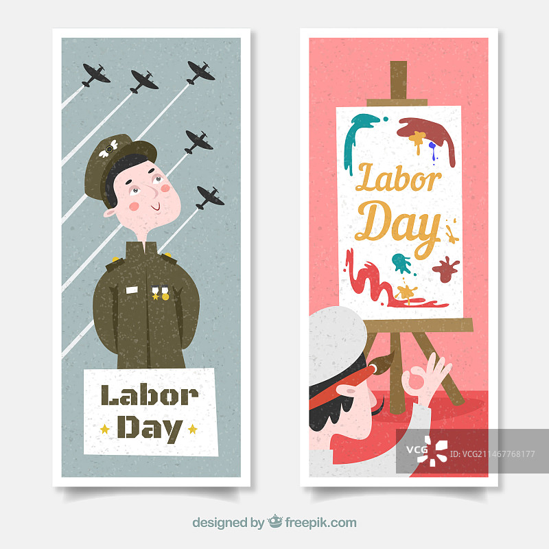 扁平风格的劳动节士兵和画家banner图片素材
