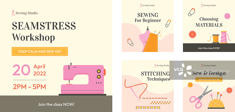 扁平简约女裁缝Instagram帖子合集图片素材