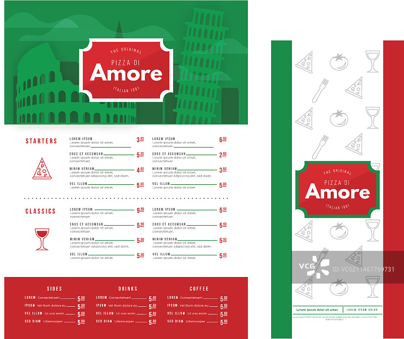 意大利美食餐厅竖版菜单模板图片素材