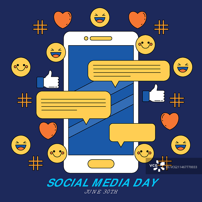 手绘社交媒体日插画图片素材