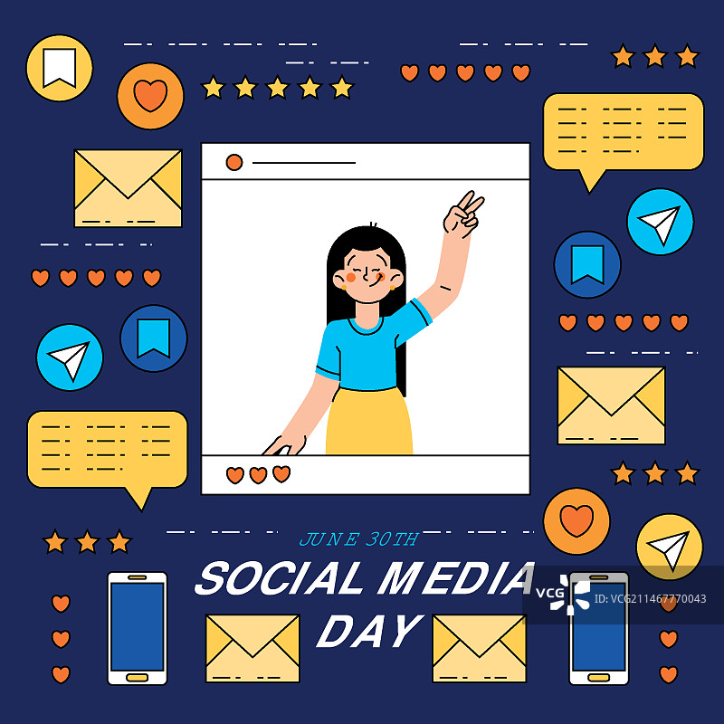 手绘社交媒体日插画图片素材