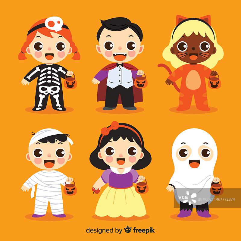 扁平设计万圣节儿童合集图片素材
