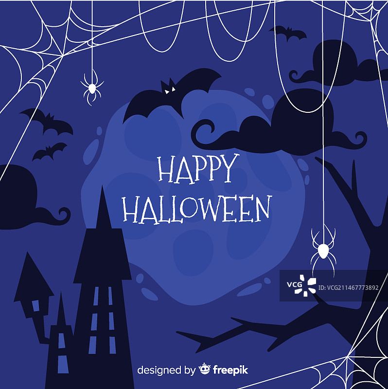 夜晚框架中的蜘蛛网和蝙蝠图片素材