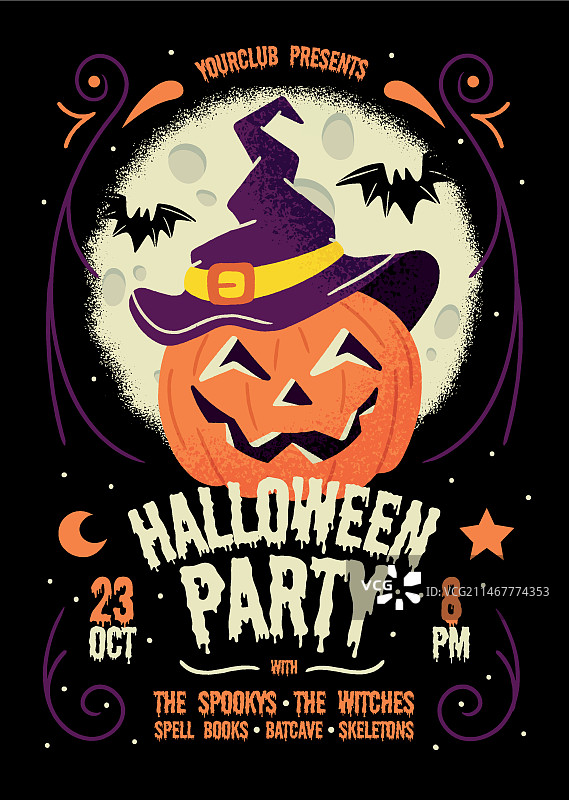 微笑雕刻南瓜万圣节派对海报图片素材