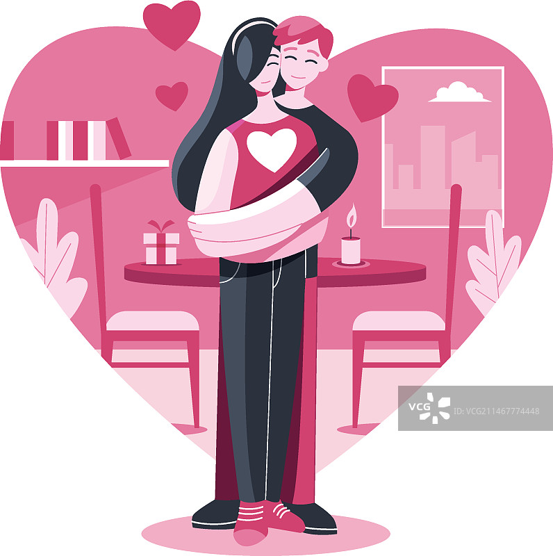 情侣拥抱插画图片素材