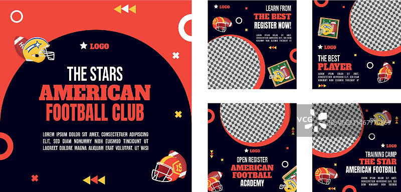 扁平风格的橄榄球IG帖子图片素材