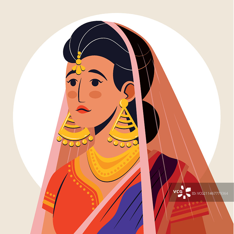 手绘印度新娘插画图片素材