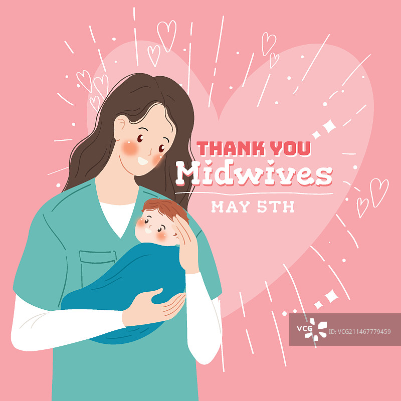 手绘助产士日插画图片素材