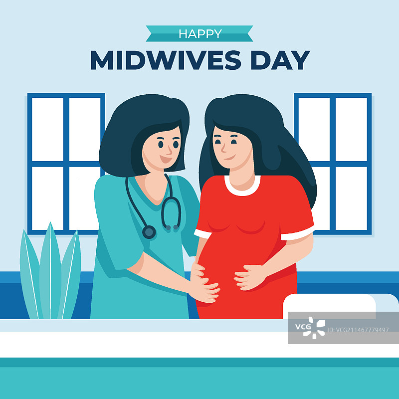 扁平风格的国际助产士日插画图片素材
