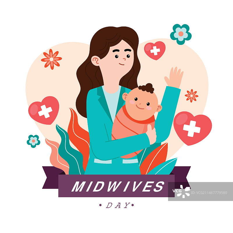 扁平风格的国际助产士日插画图片素材