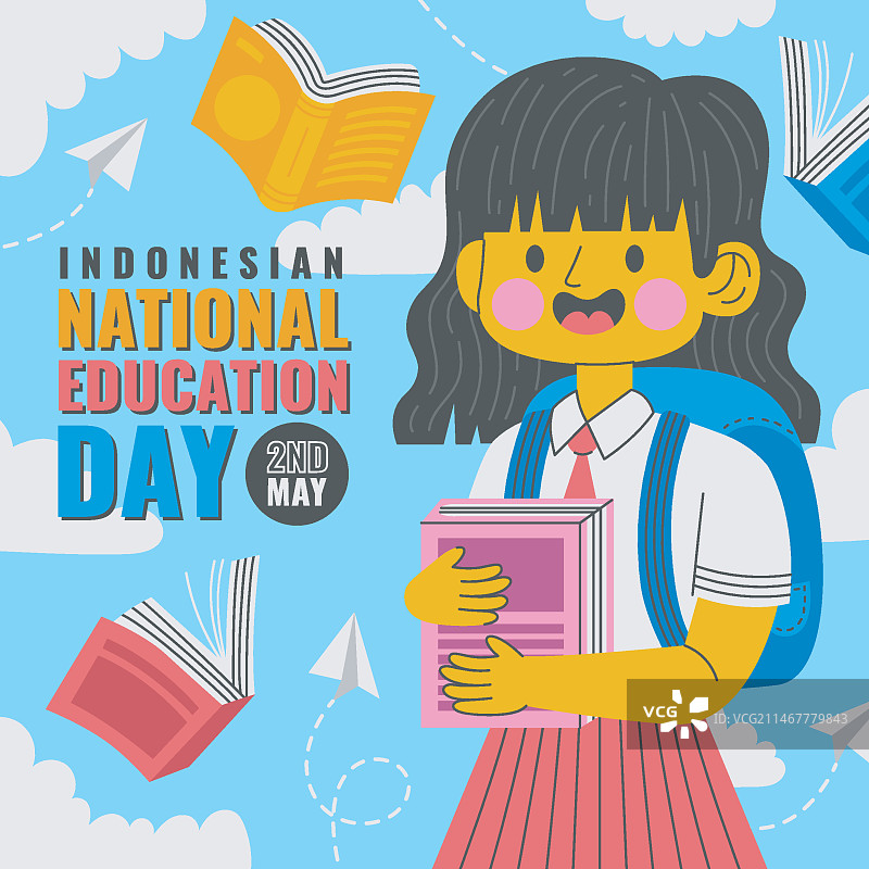 扁平风印尼国家教育日插画图片素材