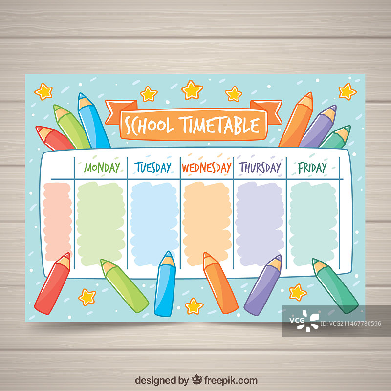 带铅笔的学校课程表图片素材