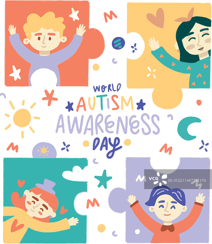 手绘世界自闭症日宣传插画图片素材