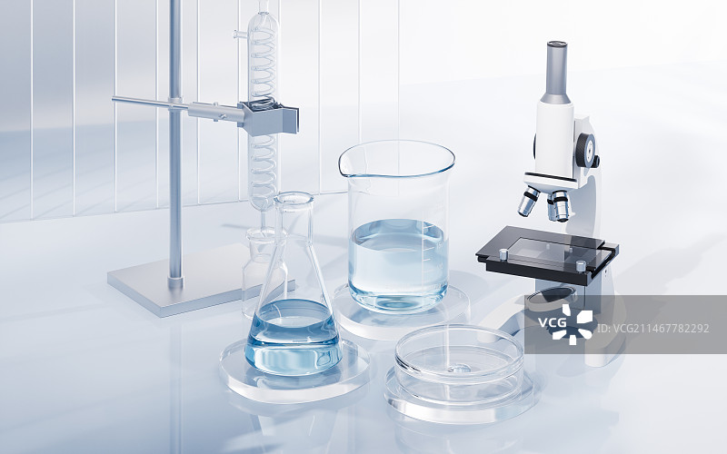 实验室的显微镜与分子3D渲染图片素材