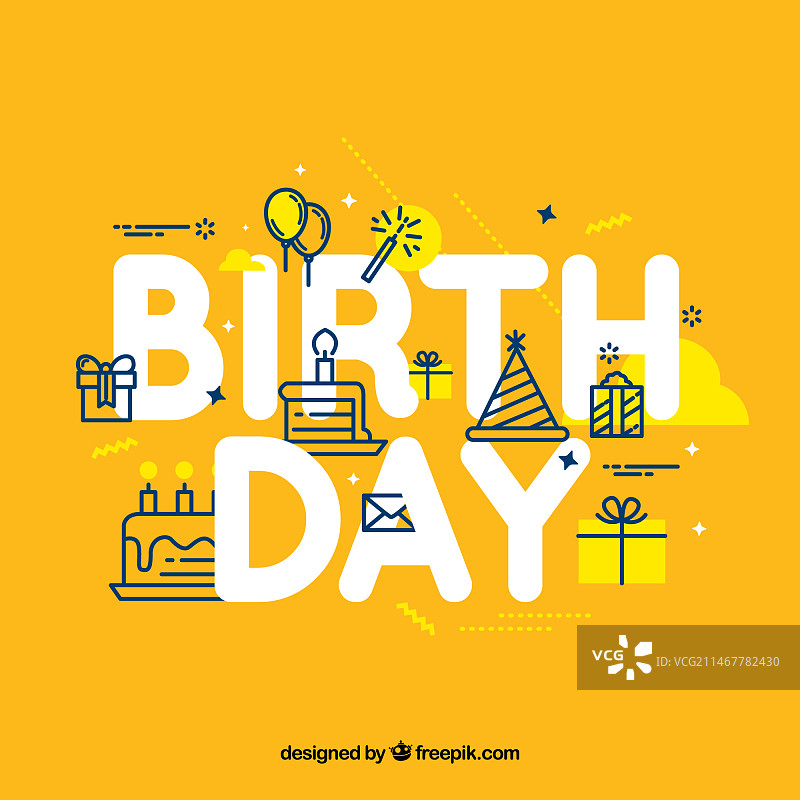 带有生日线性元素的黄色背景图片素材