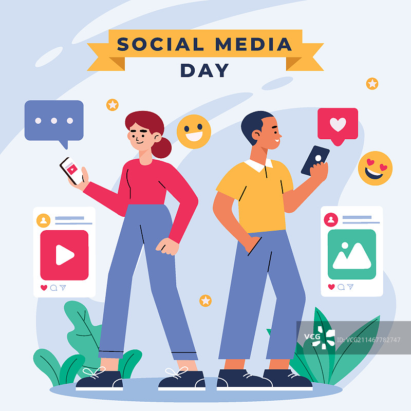 扁平风格社交媒体日插画图片素材