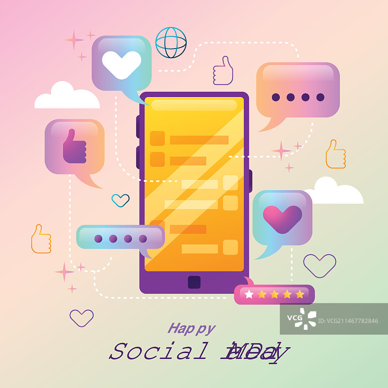 渐变社交媒体日插画图片素材