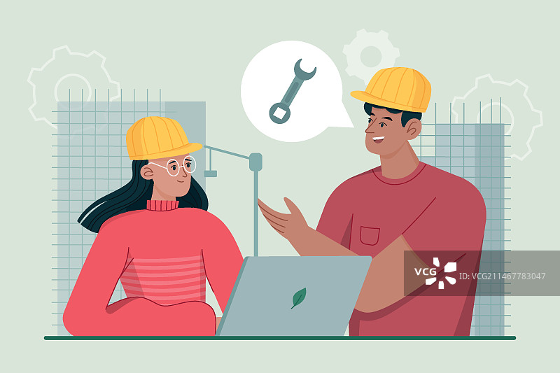 有机扁平风工程师建筑施工图图片素材