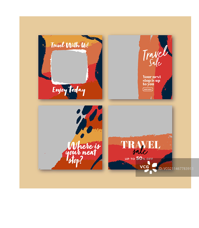 带有笔触效果的旅行Instagram帖子图片素材