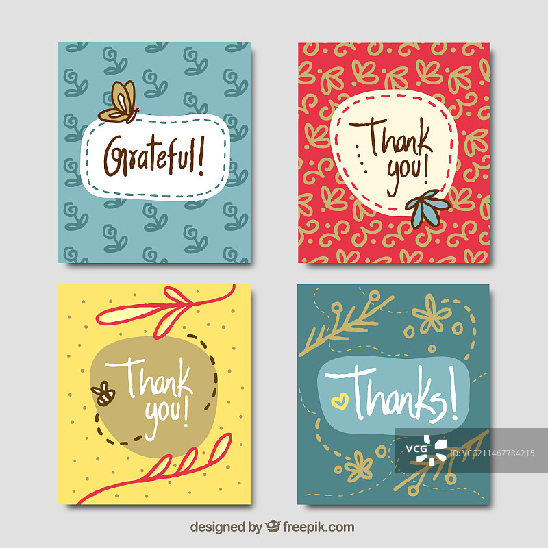 手绘复古感谢卡套装图片素材