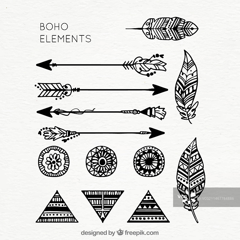 手绘波西米亚风元素合集图片素材