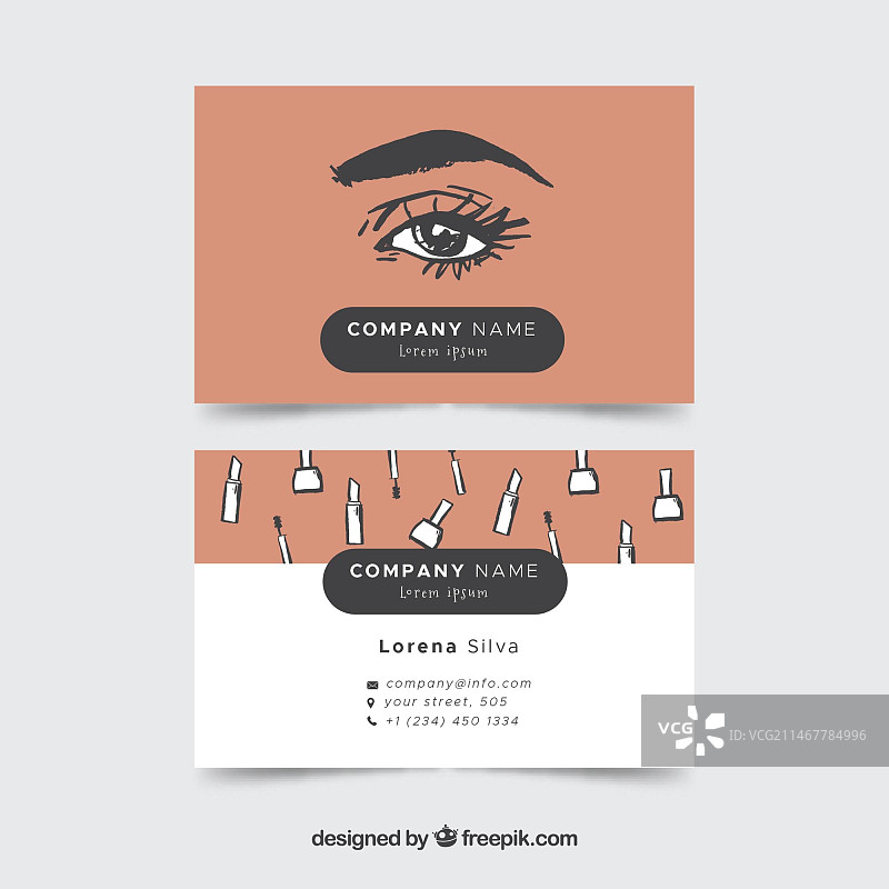 带有草图的美容师名片图片素材