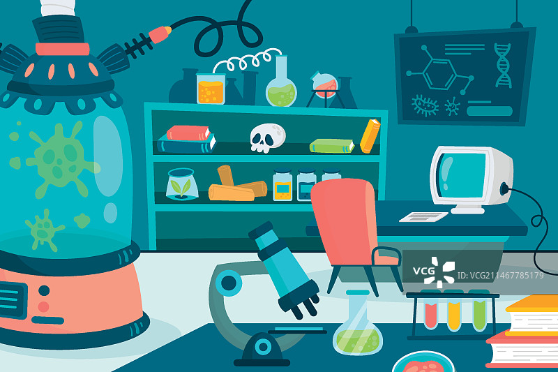 卡通实验室房间插画图片素材