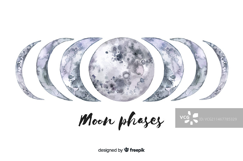 水彩月相合集图片素材