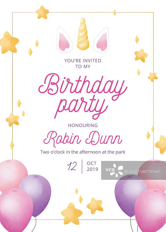 水彩生日邀请函模板图片素材