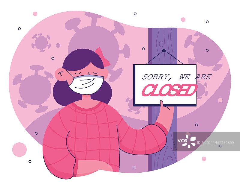 女人悬挂店铺已关门告示牌图片素材