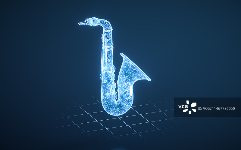 蓝色科技感萨克斯风3D渲染图片素材
