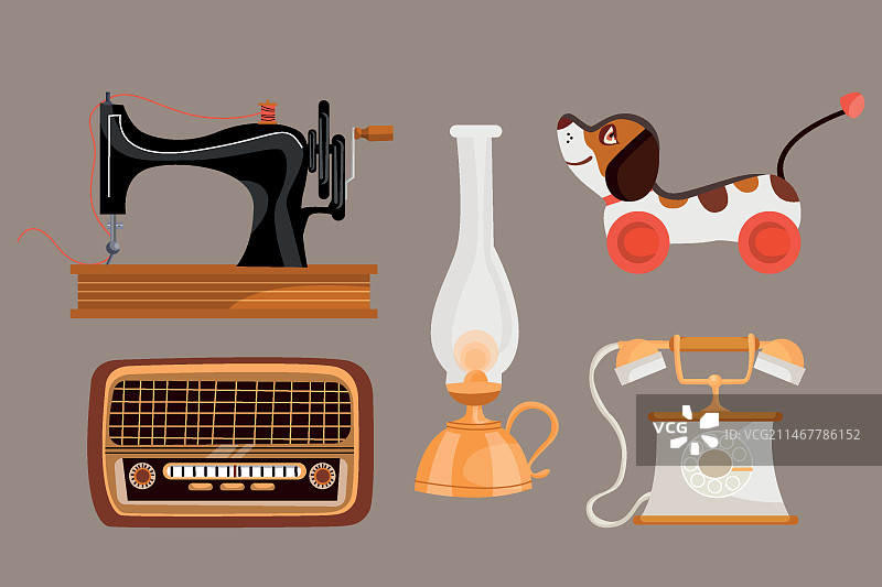 手绘古董物品合集图片素材