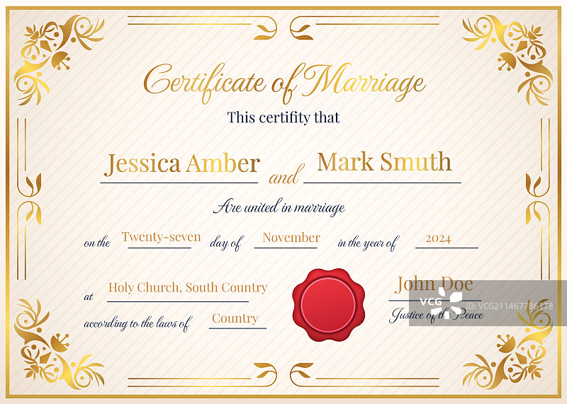 渐变结婚证书模板图片素材