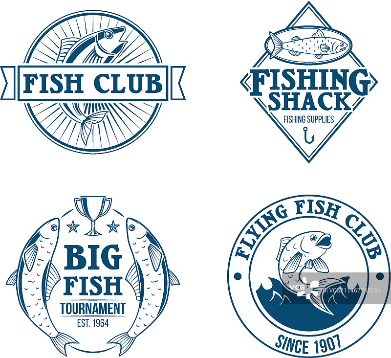 复古钓鱼徽章套装图片素材