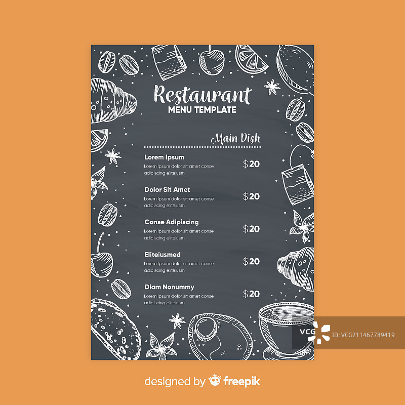 优雅的粉笔风格餐厅菜单模板图片素材