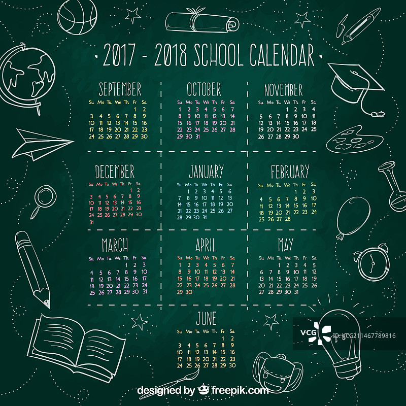 带有草图的黑板学校日历图片素材