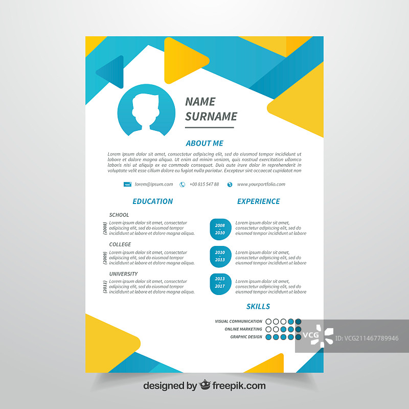 蓝色和黄色抽象简历模板图片素材