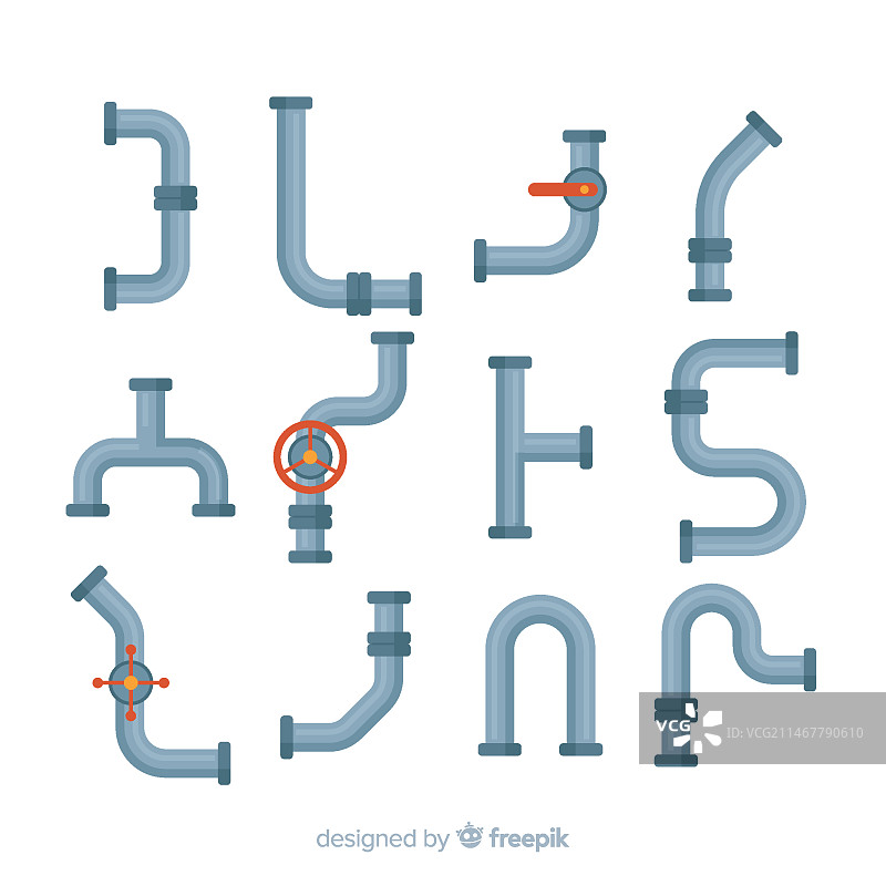 具有不同形状的扁平风格管道集合图片素材