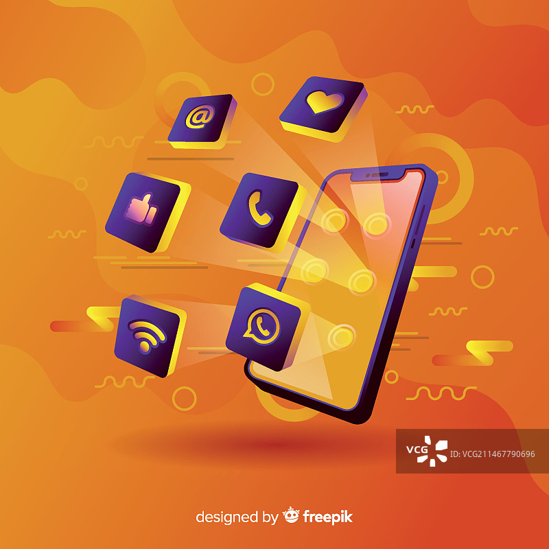 具有漂浮元素的手机图片素材