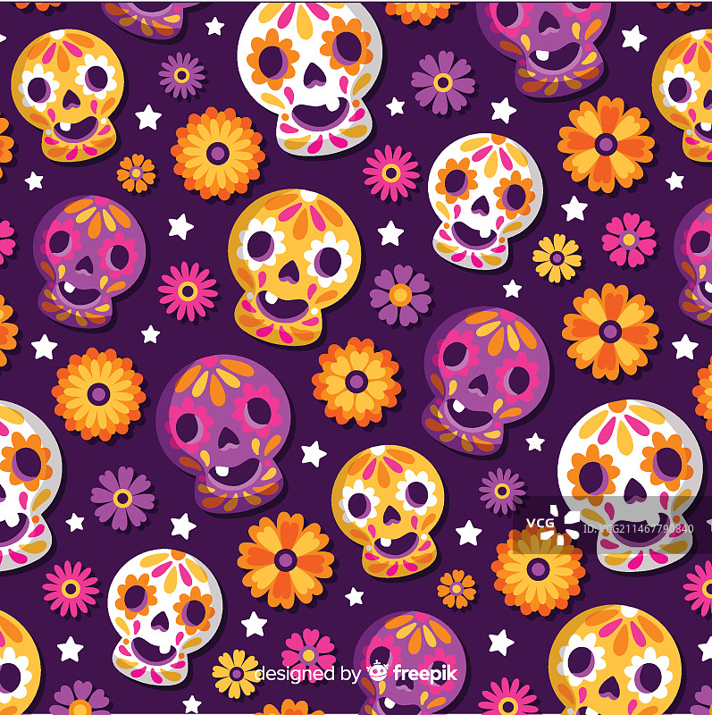 快乐骷髅宝宝亡灵节扁平图案图片素材