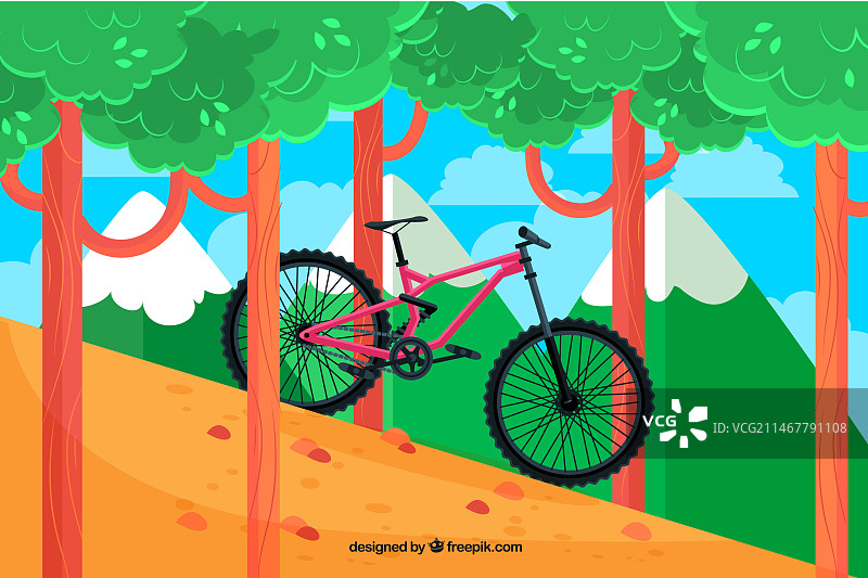 扁平化设计的森林自行车背景图片素材