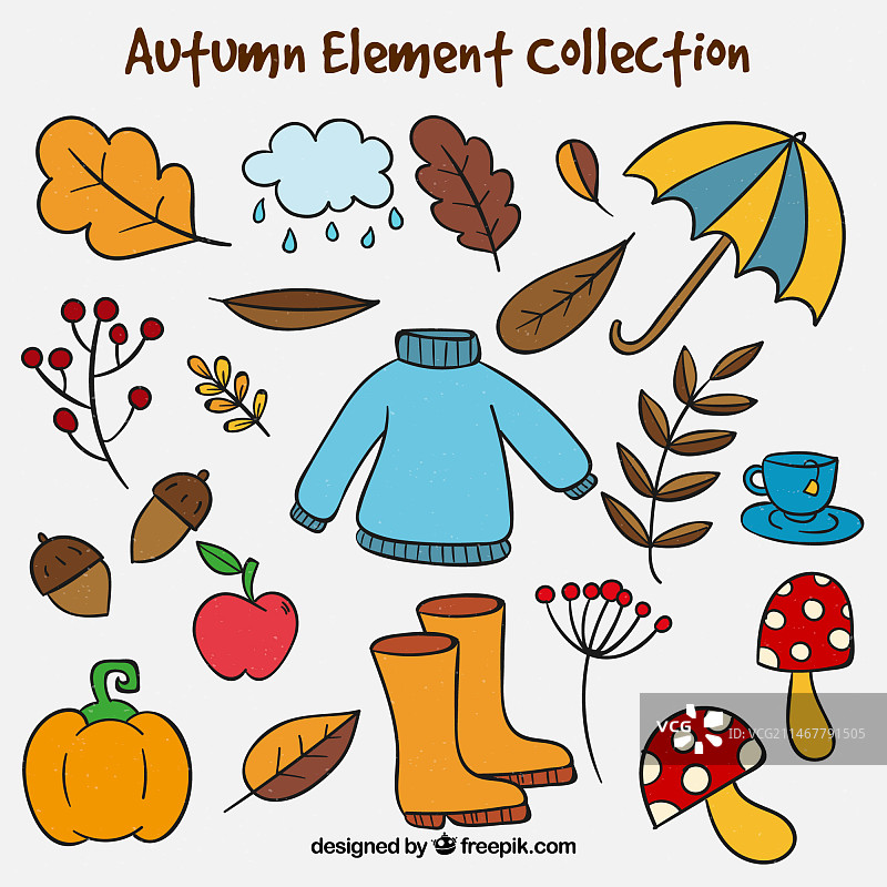手绘秋季元素合集图片素材