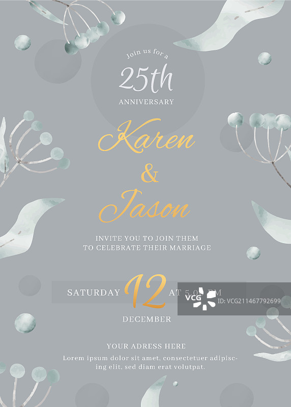 银色婚礼水彩请柬图片素材