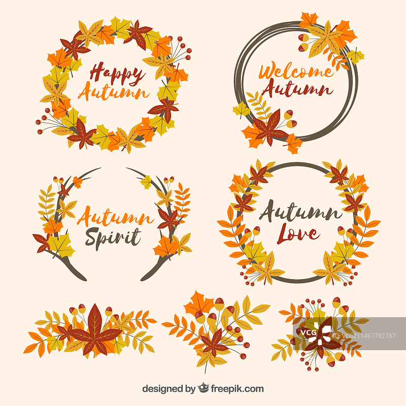 赭色光谱中的秋季花环和树叶图片素材