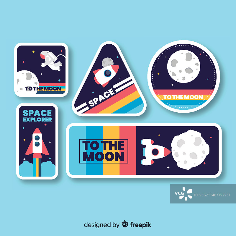 蓝色背景的太空贴纸合集图片素材